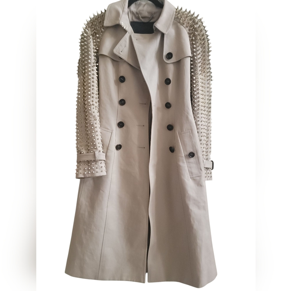 BURBERRY prorsum S 38IT 2 4 spikes studded Silver hardware khaki gabardine Italy - Picture 6 of 9
